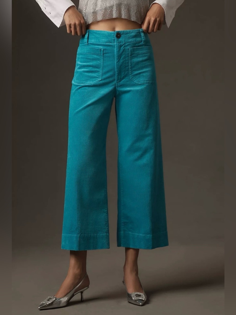 Anthropologie Collette Cropped wideleg pants turquoise